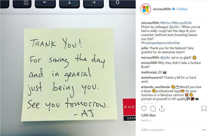 microsoft thank you note